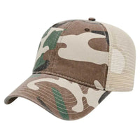 Cap America I2008 Woodland Camo with Soft Mesh Back Cap - Brown Camo Stone - Brown Ivory / One Size Fits Most