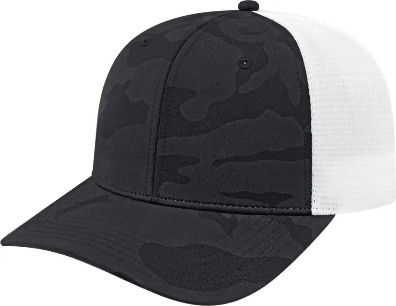 Cap America i2024 Nylon Blend Camo Trucker Mesh Back Cap - Black White - Black White / One Size Fits Most
