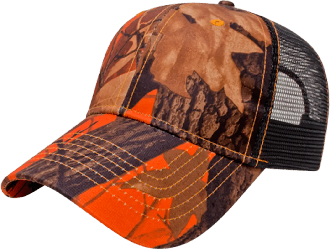 Cap America I2034 Orange Ridge Camo with Black Trucker Mesh Cap - Orange Ridge Black - Orange Ridge Black / One Size