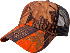 Cap America I2034 Orange Ridge Camo with Black Trucker Mesh Cap - Orange Ridge Black - Orange Ridge Black / One Size