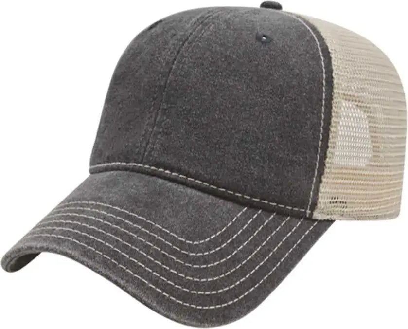 Cap America I3027 Washed Pigment Dyed with Washed Mesh Cap - Black Stone - Black Ivory / One Size Fits Most