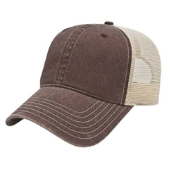 Cap America I3027 Washed Pigment Dyed with Washed Mesh Cap - Brown Stone - Brown Ivory / One Size Fits Most