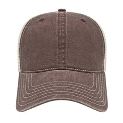 Cap America I3027 Washed Pigment Dyed with Washed Mesh Cap - Brown Stone - Brown Ivory / One Size Fits Most