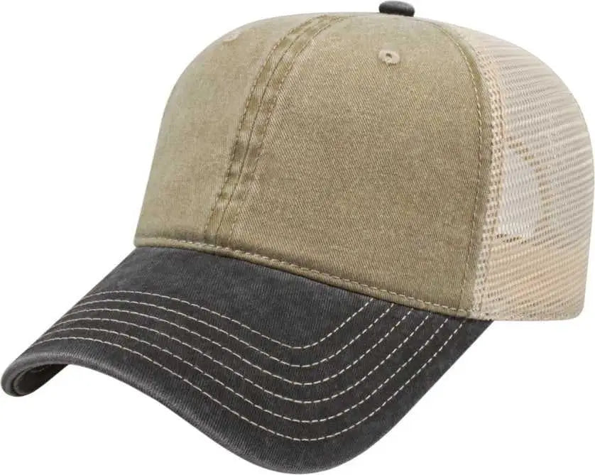 Cap America I3027 Washed Pigment Dyed with Washed Mesh Cap - Khaki Black Stone - Khaki Black / One Size Fits Most