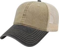 Cap America I3027 Washed Pigment Dyed with Washed Mesh Cap - Khaki Black Stone - Khaki Black / One Size Fits Most