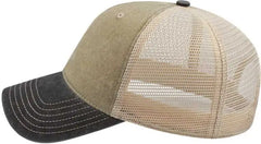 Cap America I3027 Washed Pigment Dyed with Washed Mesh Cap - Khaki Black Stone - Khaki Black / One Size Fits Most