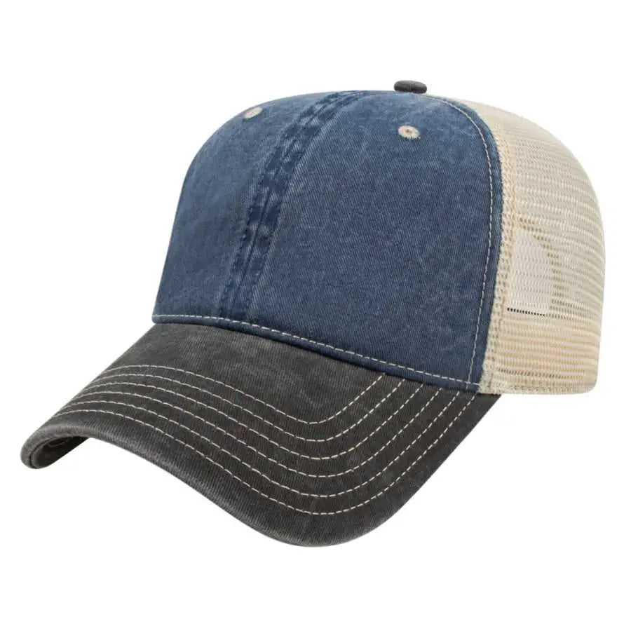 Cap America I3027 Washed Pigment Dyed with Washed Mesh Cap - Navy Black Stone - Navy Black / One Size Fits Most