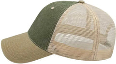 Cap America I3027 Washed Pigment Dyed with Washed Mesh Cap - Olive Khaki Stone - Olive Khaki Ivory / One Size Fits Most