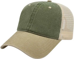 Cap America I3027 Washed Pigment Dyed with Washed Mesh Cap - Olive Khaki Stone - Olive Khaki Ivory / One Size Fits Most