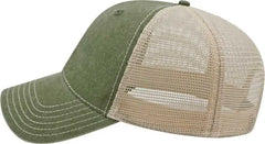 Cap America I3027 Washed Pigment Dyed with Washed Mesh Cap - Olive Stone - Olive Ivory / One Size Fits Most