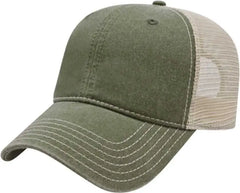 Cap America I3027 Washed Pigment Dyed with Washed Mesh Cap - Olive Stone - Olive Ivory / One Size Fits Most