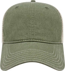Cap America I3027 Washed Pigment Dyed with Washed Mesh Cap - Olive Stone - Olive Ivory / One Size Fits Most