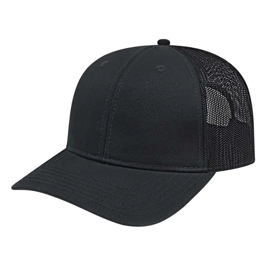 Cap America I3028 Modified Flat Bill with Mesh Back Cap - Black Black - Black / One Size Fits Most