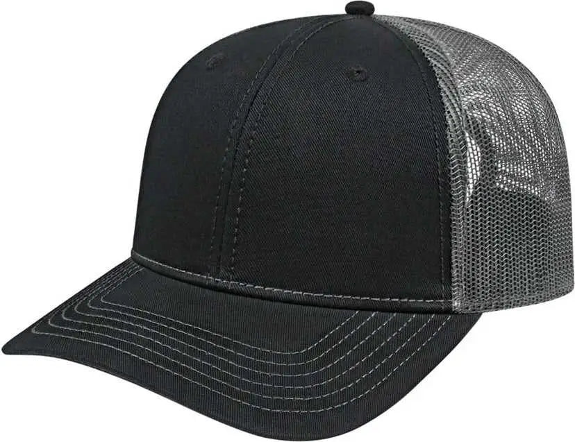 Cap America I3028 Modified Flat Bill with Mesh Back Cap - Black Charcoal - Black Dark Gray / One Size Fits Most