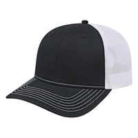 Cap America I3028 Modified Flat Bill with Mesh Back Cap - Black White - Black White / One Size Fits Most