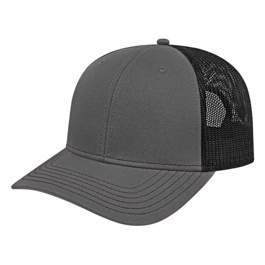 Cap America I3028 Modified Flat Bill with Mesh Back Cap - Charcoal Black - Dark Gray Black / One Size Fits Most