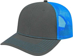 Cap America I3028 Modified Flat Bill with Mesh Back Cap - Charcoal Neon Blue - Dark Gray Blue / One Size Fits Most