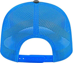 Cap America I3028 Modified Flat Bill with Mesh Back Cap - Charcoal Neon Blue - Dark Gray Blue / One Size Fits Most