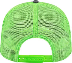 Cap America I3028 Modified Flat Bill with Mesh Back Cap - Charcoal Neon Green - Dark Gray Green / One Size Fits Most