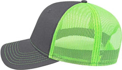 Cap America I3028 Modified Flat Bill with Mesh Back Cap - Charcoal Neon Green - Dark Gray Green / One Size Fits Most