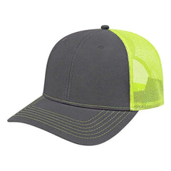 Cap America I3028 Modified Flat Bill with Mesh Back Cap - Charcoal Neon Yellow - Dark Gray Yellow / One Size Fits Most