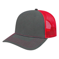 Cap America I3028 Modified Flat Bill with Mesh Back Cap - Charcoal Red - Dark Gray Red / One Size Fits Most