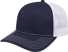 Cap America I3028 Modified Flat Bill with Mesh Back Cap - Navy White - Navy White / One Size Fits Most