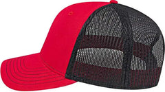 Cap America I3028 Modified Flat Bill with Mesh Back Cap - Red Black - Red Black / One Size Fits Most