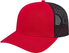 Cap America I3028 Modified Flat Bill with Mesh Back Cap - Red Black - Red Black / One Size Fits Most