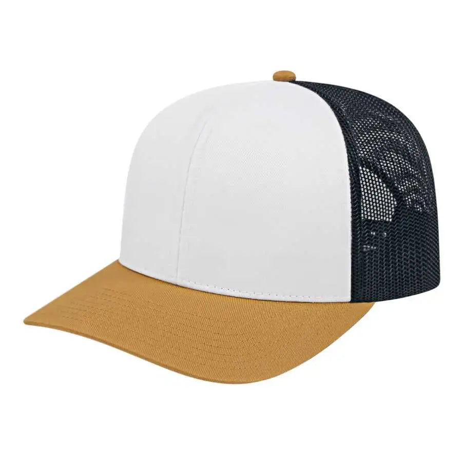 Cap America I3038 Poly/Cotton Mesh Back Cap - White Amber Black - White Gold / One Size Fits Most