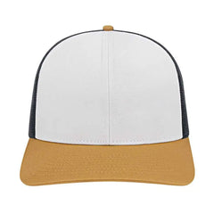 Cap America I3038 Poly/Cotton Mesh Back Cap - White Amber Black - White Gold / One Size Fits Most