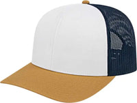 Cap America I3038 Poly/Cotton Mesh Back Cap - White Amber Navy - White Gold / One Size Fits Most