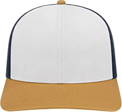 Cap America I3038 Poly/Cotton Mesh Back Cap - White Amber Navy - White Gold / One Size Fits Most