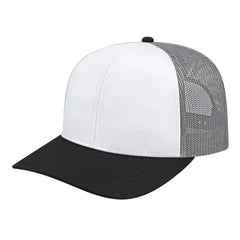 Cap America I3038 Poly/Cotton Mesh Back Cap - White Black Gray - White Black / One Size Fits Most