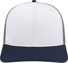 Cap America I3038 Poly/Cotton Mesh Back Cap - White Navy Gray - White Navy / One Size Fits Most