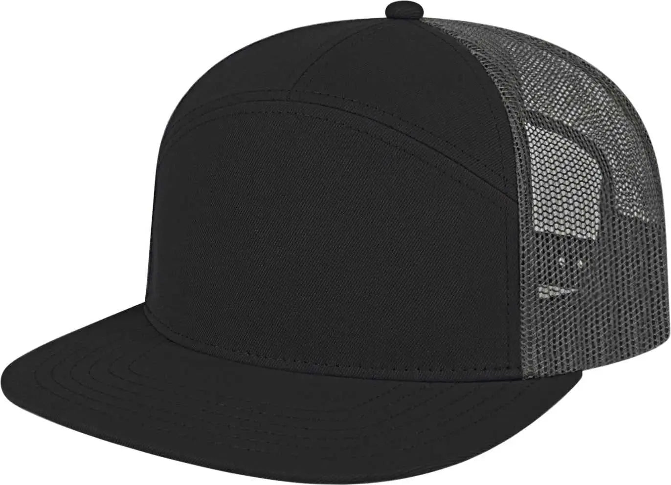 Cap America i3057 7 Panel Trucker Mesh Back Cap - Black Charcoal - Black Charcoal / One Size Fits Most
