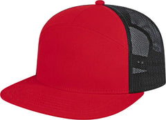 Cap America i3057 7 Panel Trucker Mesh Back Cap - Red Black - Red Black / One Size Fits Most