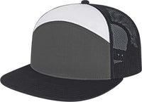 Cap America i3057 7 Panel Trucker Mesh Back Cap - White Charcoal Black - White Charcoal Black / One Size Fits Most