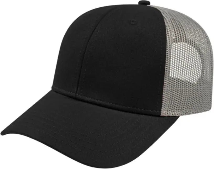 Cap America I3115 Low Profile Trucker with Modified Flat Bill Cap - Black Gray - Black Gray / Youth