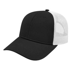 Cap America I3115 Low Profile Trucker with Modified Flat Bill Cap - Black White - Black White / Youth