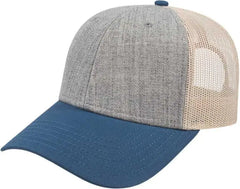Cap America I3115 Low Profile Trucker with Modified Flat Bill Cap - Heather Sea Blue Stone - Gray Blue / Youth