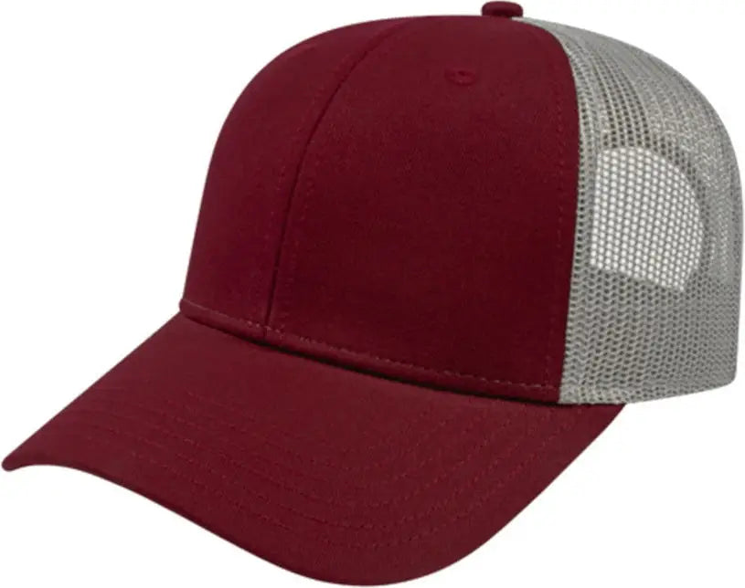 Cap America I3115 Low Profile Trucker with Modified Flat Bill Cap - Maroon Gray - Maroon Gray / Youth