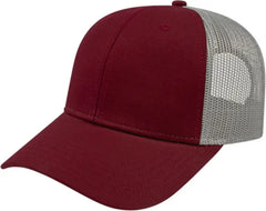 Cap America I3115 Low Profile Trucker with Modified Flat Bill Cap - Maroon Gray - Maroon Gray / Youth