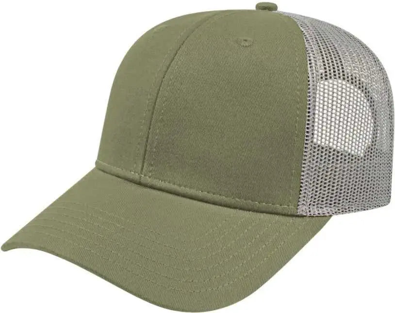 Cap America I3115 Low Profile Trucker with Modified Flat Bill Cap - Olive Gray - Olive Gray / Youth