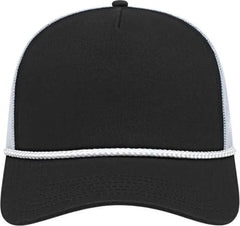 Cap America i5011 Value Rope Trucker Mesh Back Cap - Black White White - Black White White / One Size Fits Most