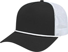 Cap America i5011 Value Rope Trucker Mesh Back Cap - Black White White - Black White White / One Size Fits Most