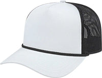 Cap America i5011 Value Rope Trucker Mesh Back Cap - White Black Black - White Black Black / One Size Fits Most
