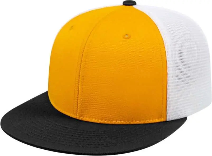 Cap America i8501 Flexfit Performance Trucker Mesh Back Cap - Athletic Gold Black White - Gold Black / XS