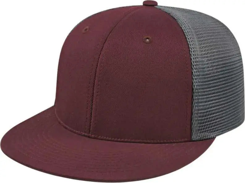Cap America i8501 Flexfit Performance Trucker Mesh Back Cap - Maroon Graphite - Maroon Dark Gray / XS