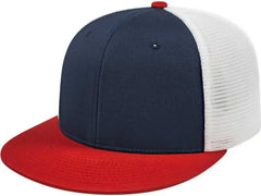 Cap America i8501 Flexfit Performance Trucker Mesh Back Cap - Navy Red White - Navy Red / XS